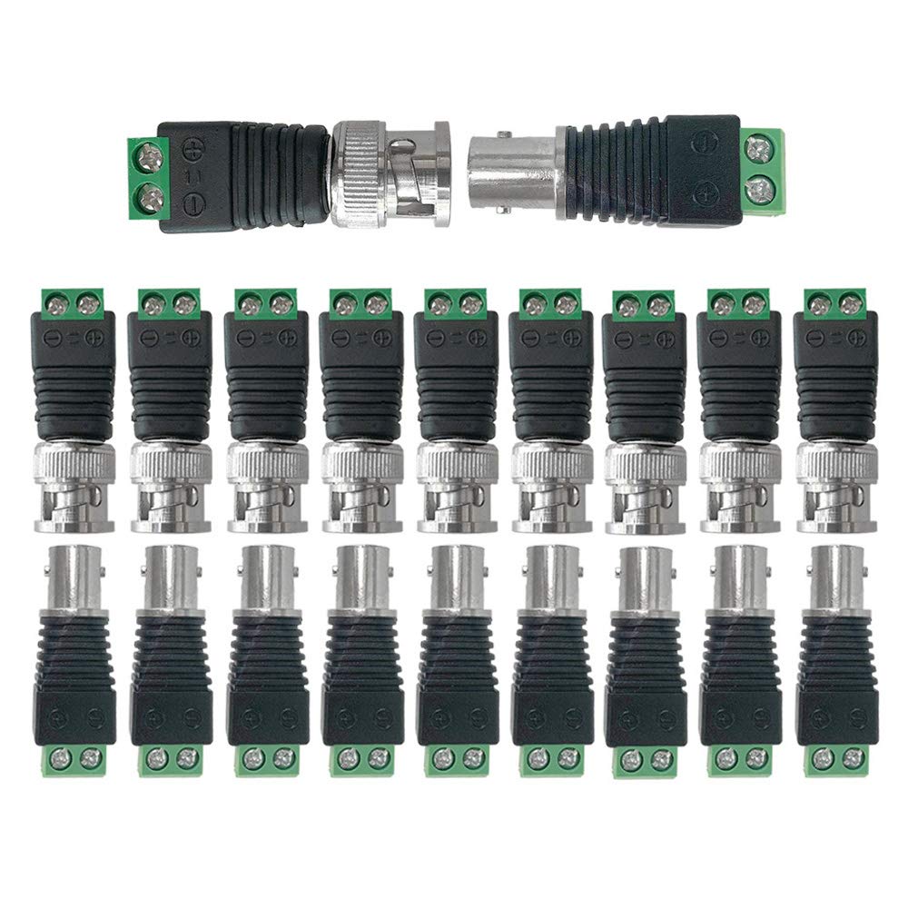 Aiqeer 10 Pairs BNC Connector Adapter Set, BNC Video Balun Connector, Male Plug and Female Socket Screw Terminal Block Adapter, for Coax Cat5 Cat6 to Video Balun Surveillance Camera