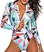 Funnygirl Women's Fashion Printing Rashguard Long Sleeve Zip UV Protection Print Surfing Swimsuit Swimwear Bathing Suits