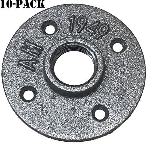 William Roberts Vintage 10 Pack Black Floor Flange Pipe Fitting, DIY Pipe Shelf Mounting Base, Industrial Pipe Furniture Fittings, NO CHINA STAMP (3/4")
