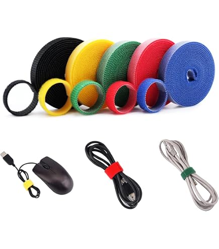 Hukado Cable Straps – 5 Rolls, 33 Ft Total, Multi-Color, Reusable Hook & Loop Cord Organizer