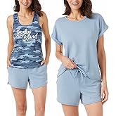 Lucky Brand Women's 3 Piece Pajama Lounge Set, Tee, Tank, & Short (as1, alpha, l, regular, regular, Faded Denim, Large)
