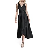 DKNY Womens Sleeveless Surplice Tie Fit & Flare Midi Dress