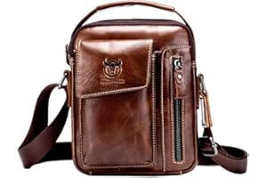 Hebetag Small Leather Shoulder Bag Crossbody Pack for Men Outdoor Travel Business