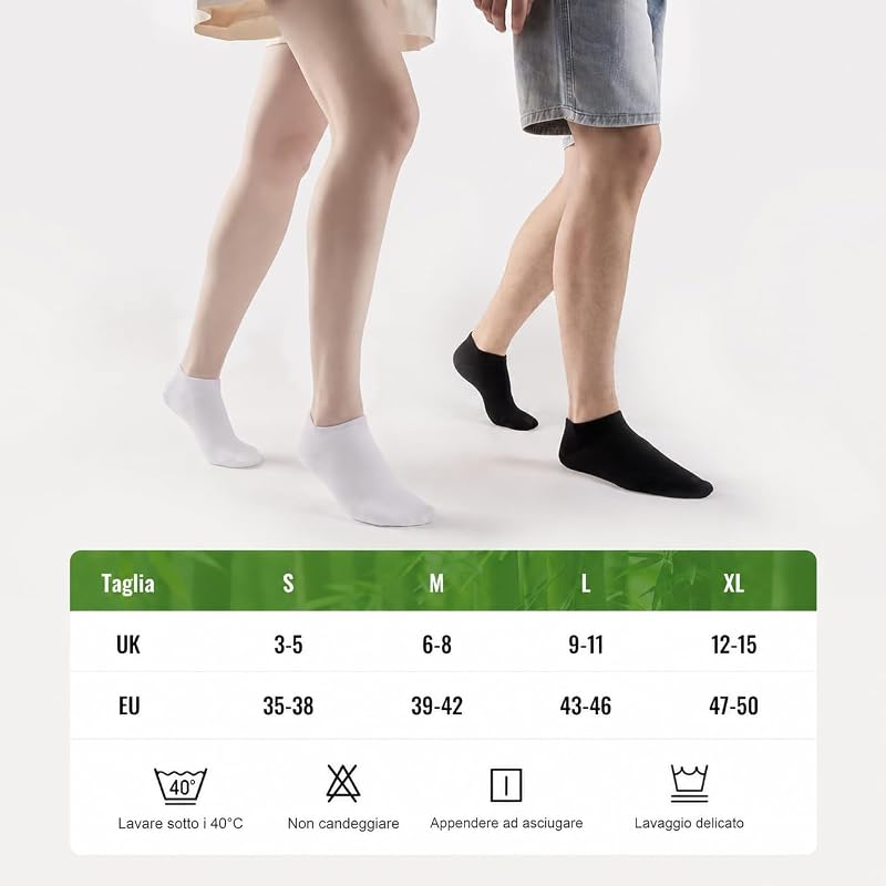 10 Paia Calzini Corti Uomo Donna Bambù – Calze Uomo Corte Estive Caviglia, Traspiranti, Assorbimento Umidità, Asciugatura Rapida, Ultra-Morbidi, Anti-Sudore, Nero 43-46