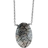 Shivangi Gems Natural Gemstone Oval Pendant Necklace Lightweight Crystal Necklace Handmade Jewelry Jewelry for Women Adjustable Black Plated Chain 18" (Inch)