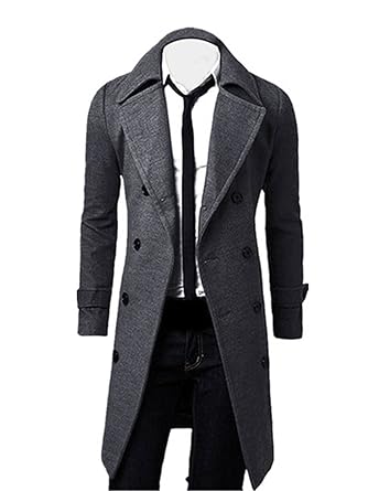 Herren Langer Mantel,Moonuy Männer Baumwolle Schlank Stilvolle Trenchcoat Zweireiher Lange Jacke Parka Umlegekragen Charme Ma