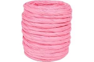 ALLWSLUCKY 15Yard Raffia Paper Ribbon, 4mm Paper String Colorful Twisted Paper Craft Rope Wrapping Ribbon for DIY Making Flower Basket, Present Wrapping,Party Decor (Pink)