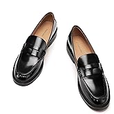 C.Paravano Genuine Leather Penny Loafers | Loafers for Women | Casual Slip On | Walking Flats Classic Driving Moccasins(Black,9.5)