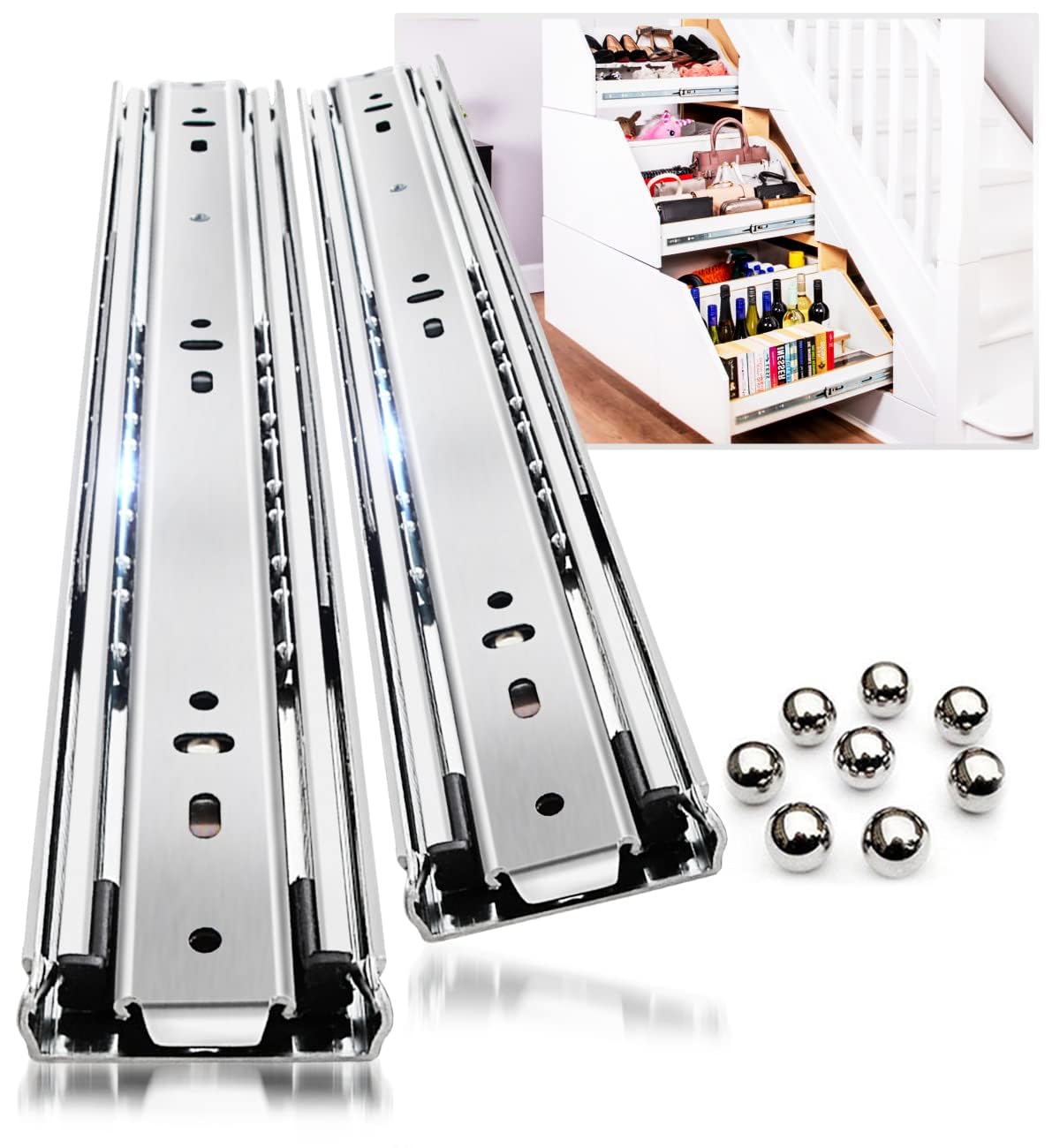 Heavy Duty Drawer Runners Slides Full Extension 300 350 400 450 500 550 650 700 800 850 900 950 400mm Ball Bearing Rails Track Guide Glides 68kg 1pair (Without Lock, 10 inch(250mm))