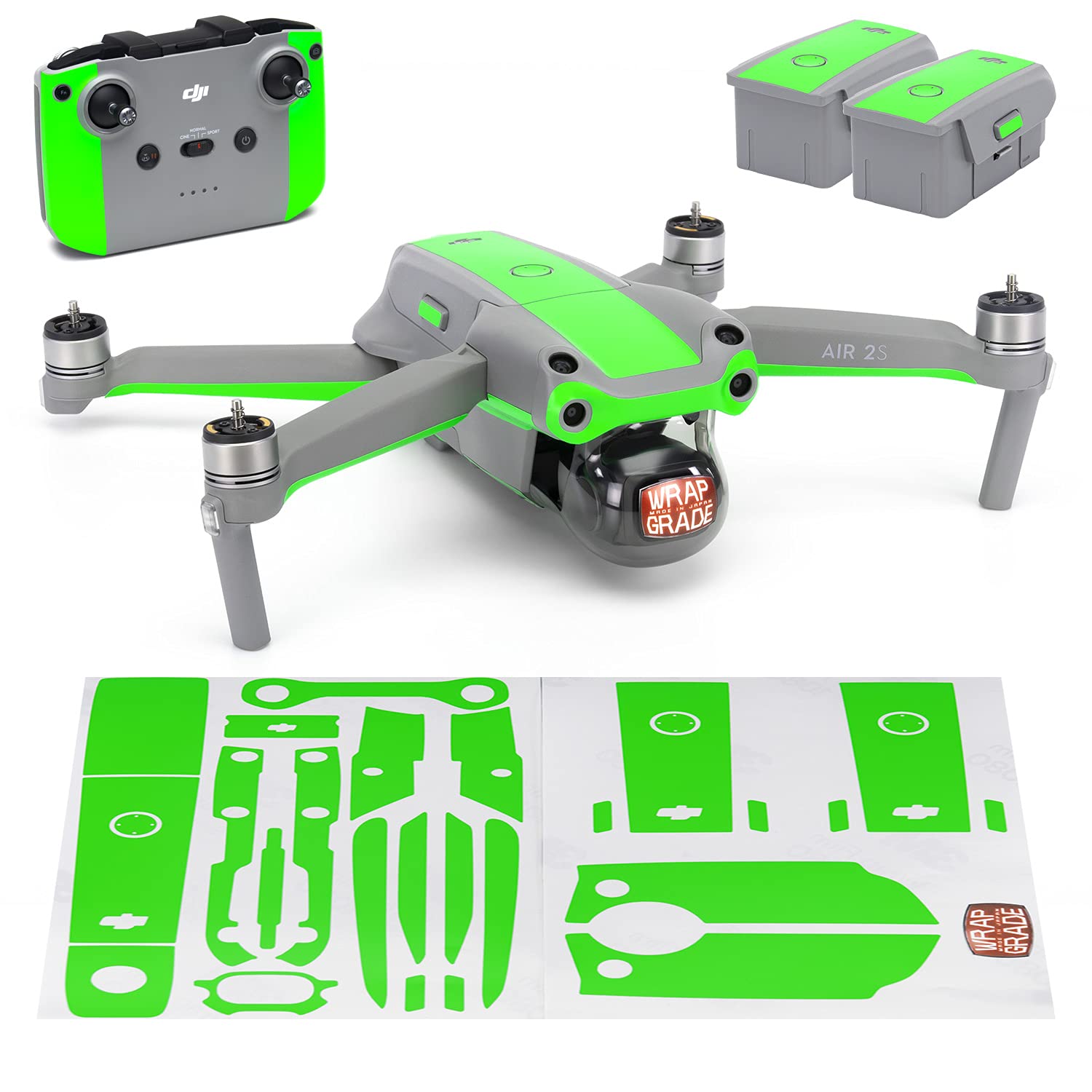 Wrapgrade Skin compatible with DJI Air 2S | Accent Color B (NEON GREEN)