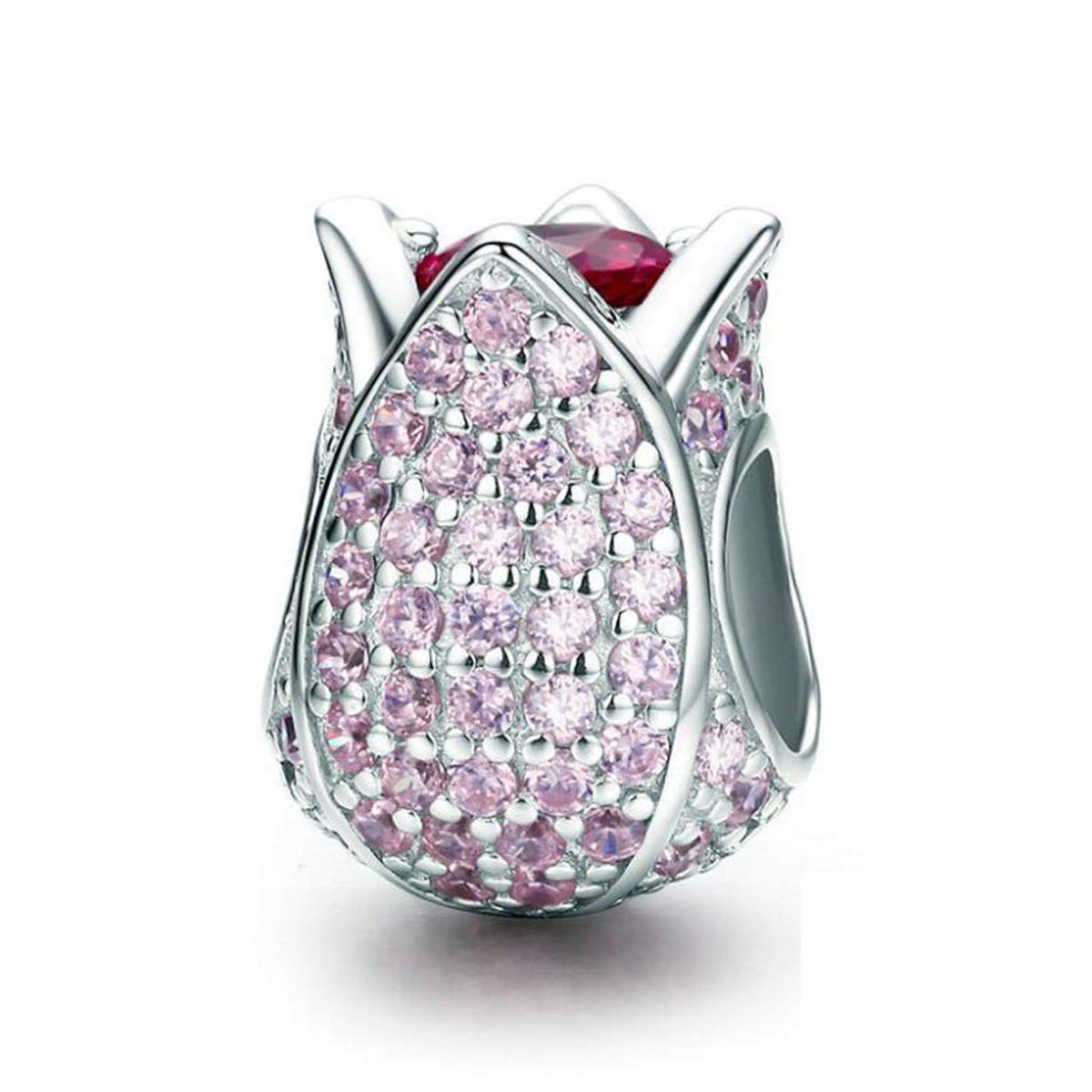 Pearl Wedding Anniversary Gifts Original 925 Sterling Silver Necklace Dangle Love Family Birthday Charms For Pandora European Bracelets (Pink Rose Charm)