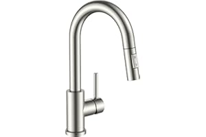 FORIOUS Bar Sink Faucet for Kitchen Sink, Modern Single Handle Kitchen Faucet with Pull Down Sprayer, Brushed Nickel Stainless Steel High Arc with Deck Plate for 1 or 3 Hole, Suitable for Bathroom RV