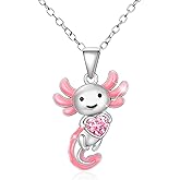 Mikovivi Axolotl Necklace, Zinc Alloy Crystal Salamander Pendant Necklace Cute Pink Rhinestone Jewelry Gift for Boys Girls Birthday Christmas Graduation