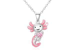Axolotl Necklace, Zinc Alloy Crystal Salamander Pendant Necklace Cute Pink Rhinestone Jewelry Gift for Boys Girls Birthday Ch