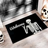 PAAORO Skull Doormat Funny Halloween Skull Welcome Door Mat,Living Room Kitchen Floor Mat Home Halloween Indoor Outdoor Decoration 17 x29 Inch
