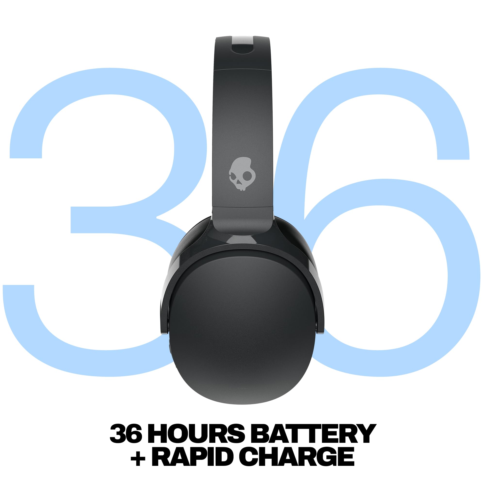 Skullcandy Hesh Evo Wireless Over-Ear Bluetooth Headphones with Extra USB-C Charging Cable, Noise Isolating, 36 Hours Battery, Foldable Lightweight Design, Microphone for iPhone Android - True Black