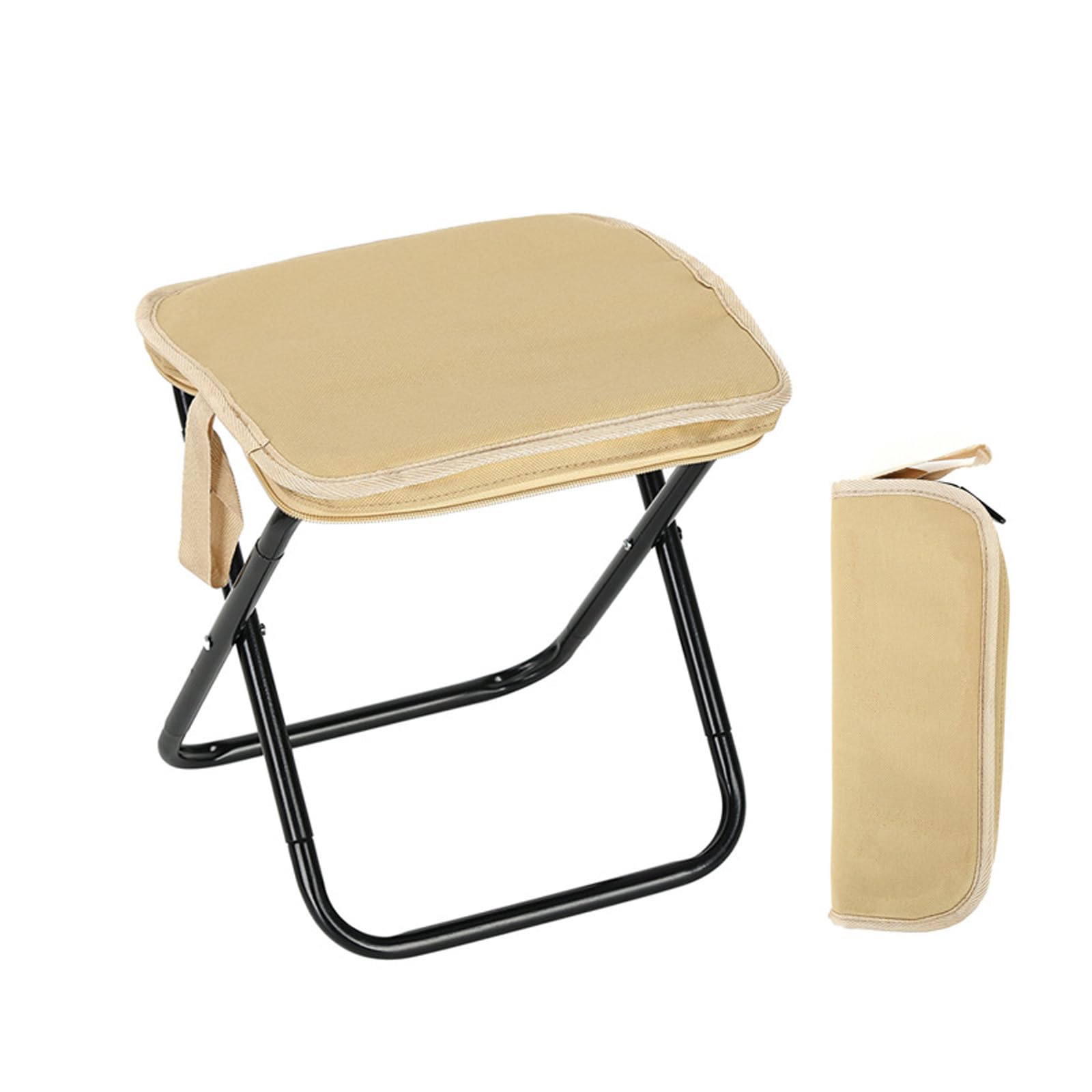 Photo 1 of 1pcs multifunctional outdoor folding stool, ultra lightweight portable beach backpack camping chair, small carbon steel camping chair, suitable for hiking, fishing, picnic and barbecue (khaki color)