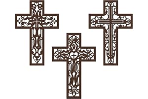 Bnesi 3 Pcs Wooden Cross Wall Home Decor Brown Cross Carved Pattern Crosses Religious Cross Decorations Handmade Antique Wall Crosses for Living Room Church Wedding Office Hospital (Brown)