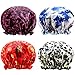 Shower Cap, ESARORA 4 PACK Bath Cap Designed for Women Waterproof Double Layer