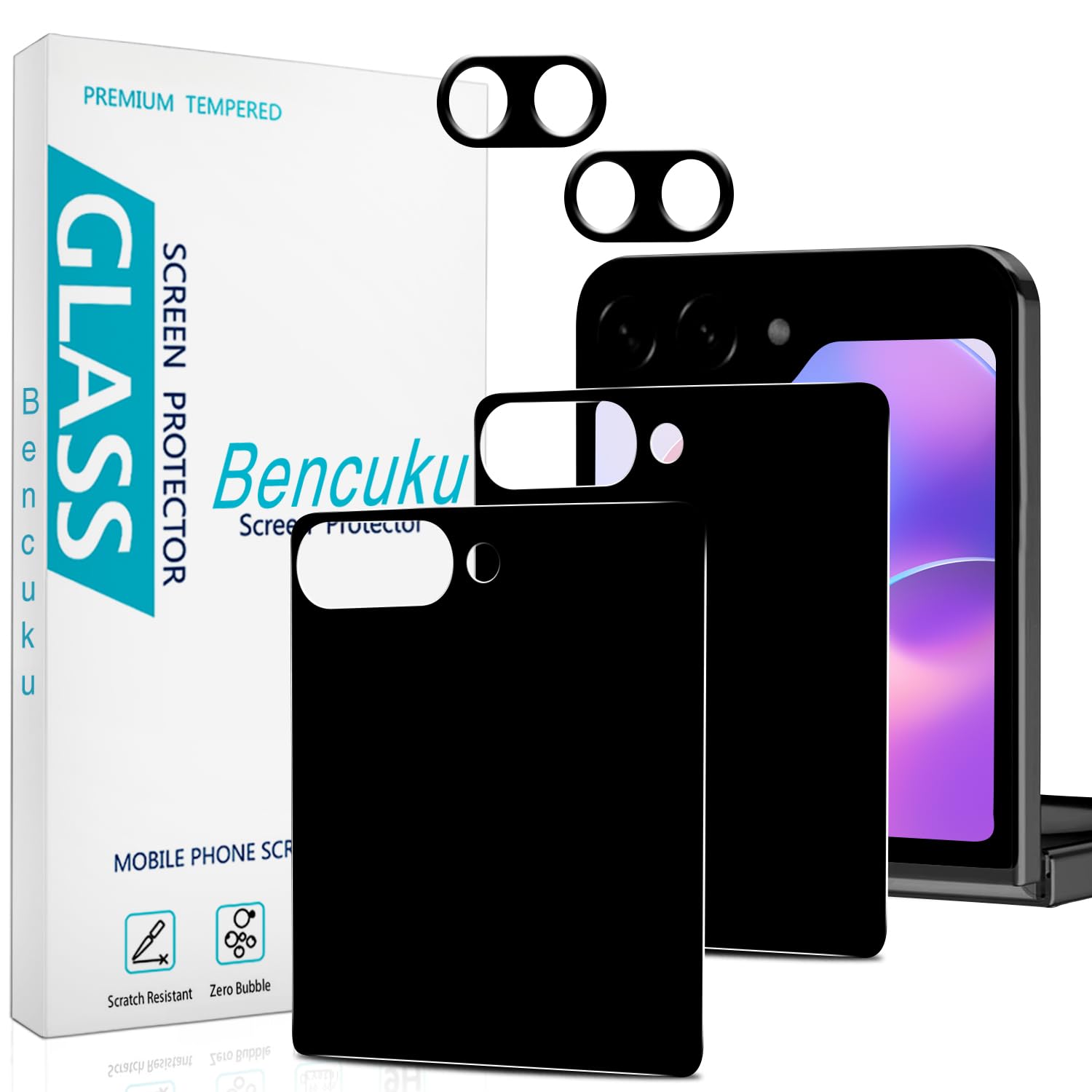Photo 1 of Bencuku 2 Pack Privacy Screen Protector for Samsung Galaxy Z Flip 7 with 2 Pack Camera Lens Protector, Anti Spy Private Tempered Glass, Anti Scratch, Bubble Free
