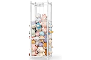 Woodure Stuffed Animal Storage & Organizer, Wooden Cute Zoo Toy Holder for Toddler Rooms, Playrooms & Bedrooms（White）