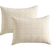 HORIMOTE HOME 100% Cotton Quilted Pillow Shams King Size, Beige Pre-Washed 2 Pack 20" x 36" Cozy Pillowcases, Breathable Stitching Pillow Cases Cover Decorative for Bed in Geometric Pattern