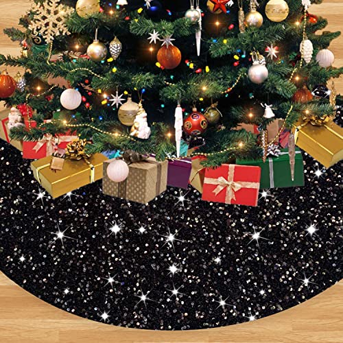 Black Christmas Tree Skirt 46 Inch Sequined Christmas Tree Skirt - Main Image