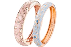 UJOY Vintage Jewelry Cloisonne Handcrafted Enameled Gorgeous Rhinestone Hinged Cuff Bracelet Bangles Gifts 88A