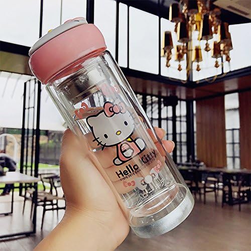 Cute Cartoon Hello Kitty Cup Glass Cup Personality Creative cute double glass Travel Cup Milk coffee cup
