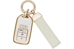 SUNCARACCL for Honda Key fob Cover with Leather Keychain, Soft TPU Full Cover Protection Key Fob Case for Honda Accord Civic CRV Pilot Odyssey Passport Smart Remote Key
