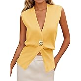 Cicy Bell Womens V Neck Sweater Vest Dressy Casual Knit Sleeveless Shirts Slim Fit Lightweight Button Fall Tops