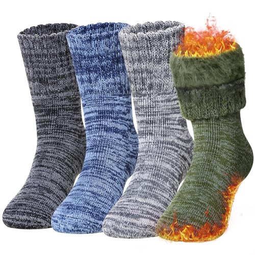 Kids Warm Thermal Socks for Toddler Boy Girls Winter Ski Thick Insulated Heated Boot Socks for Extreme Cold Weather 4 Pairs