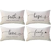 Inspirational Saying Lumbar Throw Pillow Covers Faith Hope Love Family Decorative Pillowcases 12 x 20 Inch Rustic Farmhouse Cushion Covers 4pack for Sofa/Couch