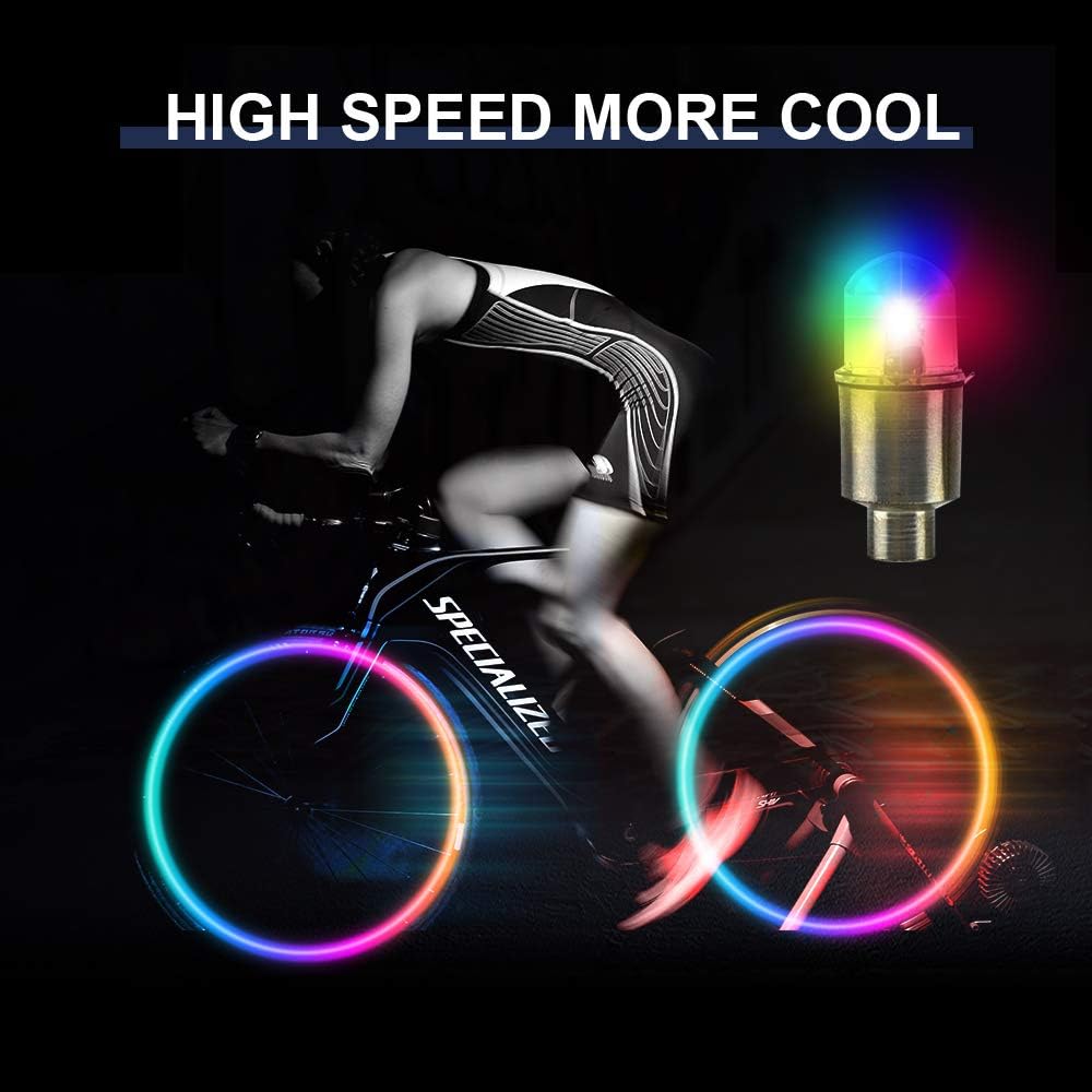 LED Wheel Lights Flashing Colorful - Led Flash Tyre Wheel Valve Cap Light Set for Car, Bike, Bicycle, Motorcycle, Tricycle, Golf Cart Tire, Motion Activated (4 Pcs): Automotive