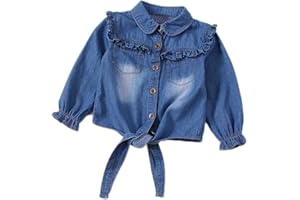Colorful Childhood Girls Denim Crop Tie Shirt Blouse Toddler Shawl Button Down Shirts Children's Casual Tops