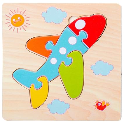 Leoie Baby Toys Wooden Puzzle Cute Cartoon Animal Intelligence Kids Educational Brain Teaser Tangram Children Jigsaw Gifts Plane
