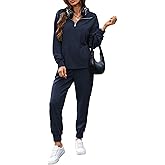 FIOPHY Women's Waffle Knit 2 Piece Outfits Lounge Sets 1/4 Zip Up Pullover Long Sleeve Top Jogger Sweats Track Suits Set