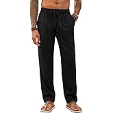 Runcati Mens Casual Pants Linen Elastic Waist Drawstring Lightweight Pants Loose Fit Summer Beach Yoga Trouser
