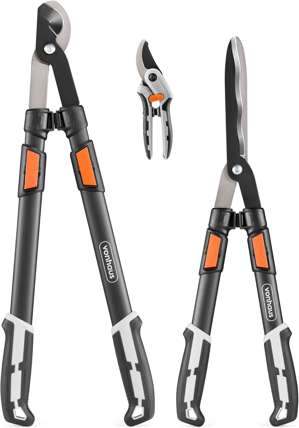 VonHaus 3Pc Garden Shears Set - Telescopic Lopper, Hedge Shears, Secateurs