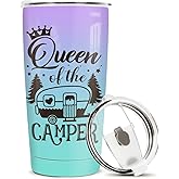 winorax Queen of The Camper Tumbler Camping Gifts For Campers Woman from Husband Boyfriend Sisters Best Friend Coffee Cup with Lid 20oz Stainless Travel Mug