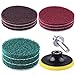 SIQUK 9 Pieces Scrub Pads 5 Inches Drill Power Brush Tile Scrubber Scouring Pads Cleaning Kit including 3 Kinds of Abrasive Buffing Pads Replacement and 1 Pc Hook Attachment for House Cleaning