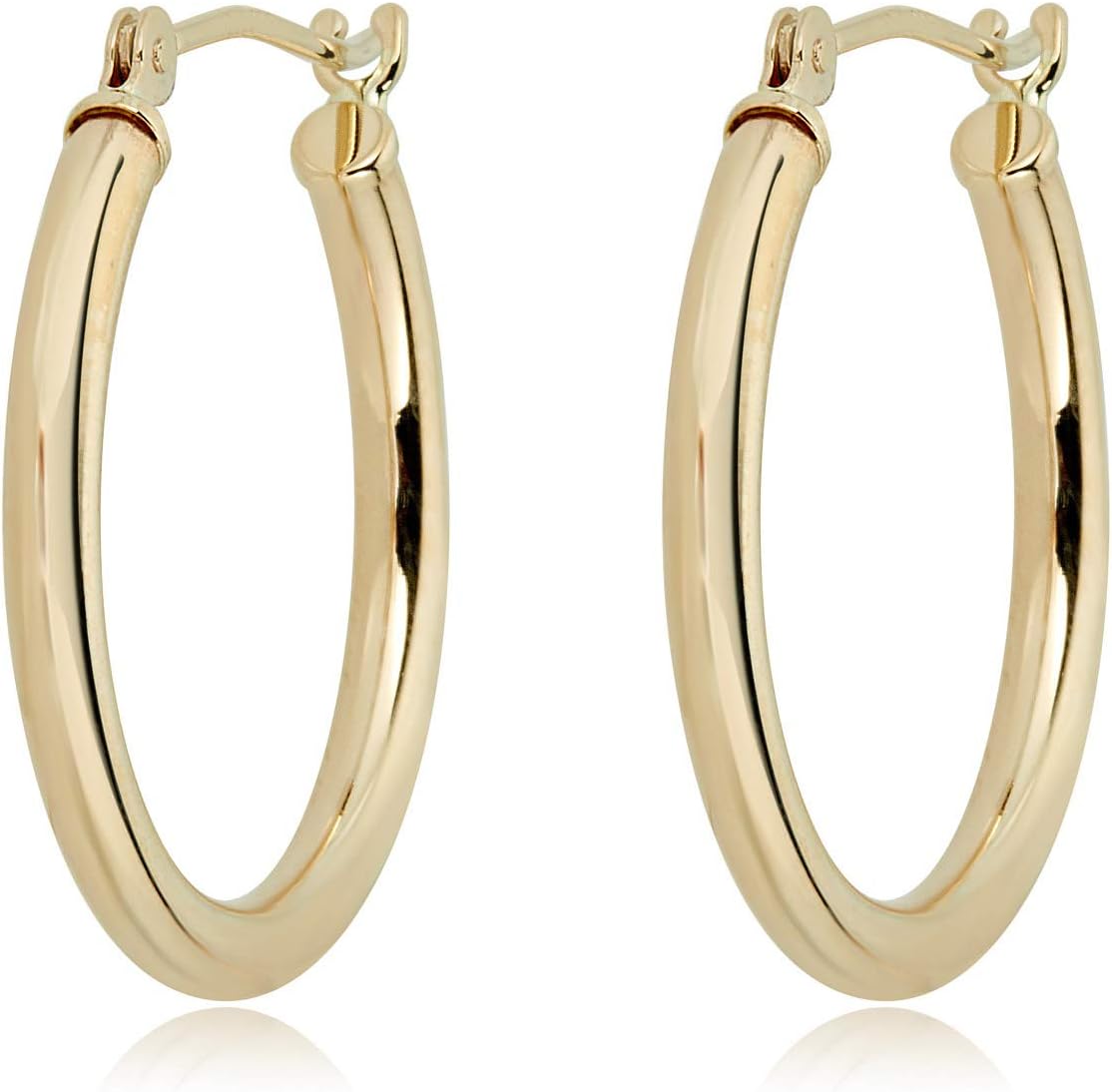 AVORA 10K Gold Classic Polished 2mm Tube Click-Top Hoop Earrings - Yellow or White Gold