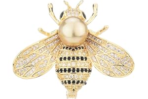 TENGRIAH Colorful Rhinestone Crystal Bee Brooch Vintage Bee Pearl Lapel Pin Fashion Shell Pearl Insect Animal Pin Jewelry Gift for Women