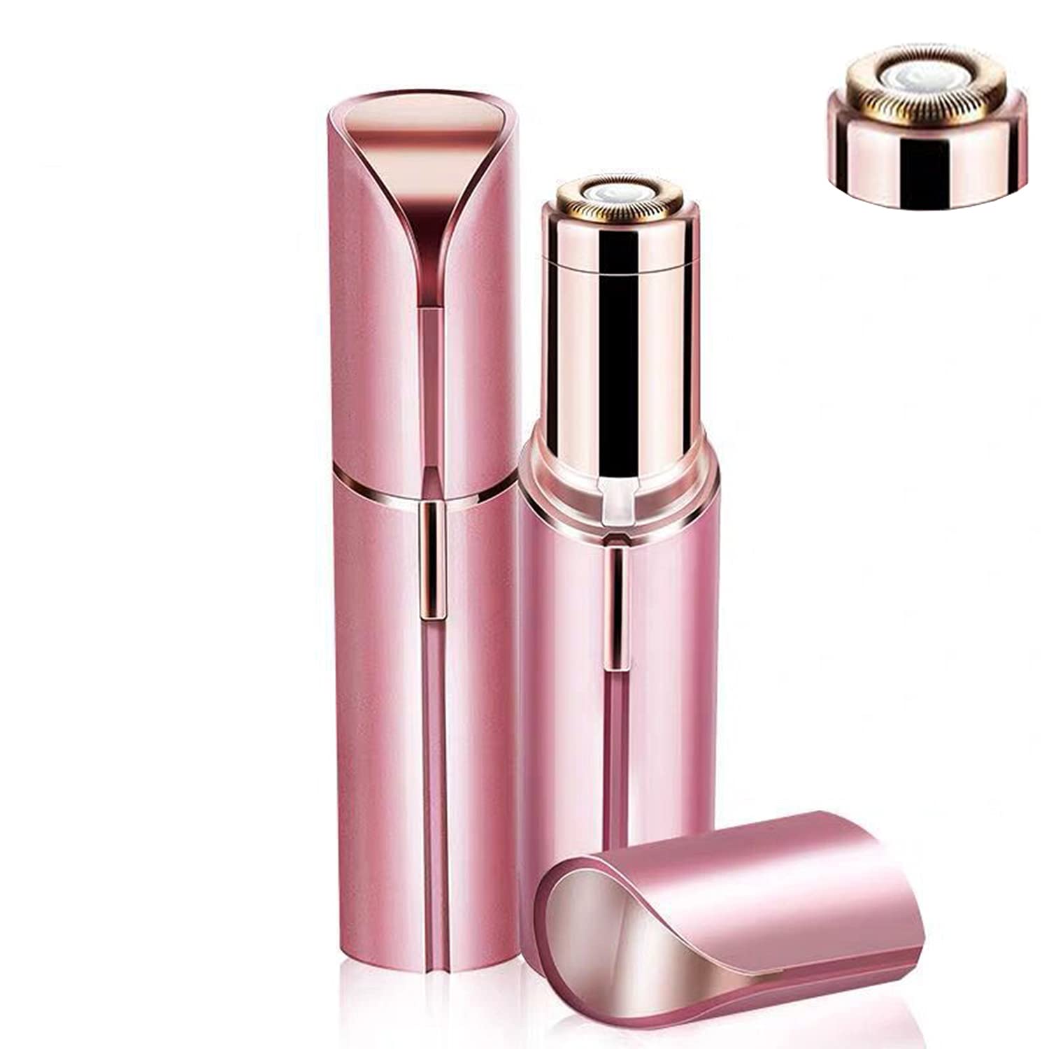 Rechargeable Facial Hair Remover 1 x Replacement Heads Included（Rose Gold）