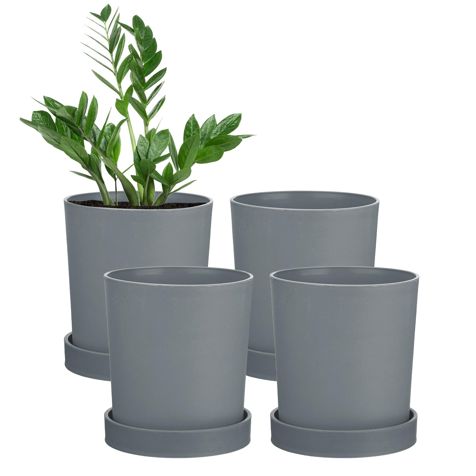 M METERXITY 4-Pack Plant Pots, 4.5 Inch Plastic Flower Pots with Drainage Holes for Cactus/Succulents Pot/Small Plants/Home/Garden, Planters for Indoor Plants [Grey]
