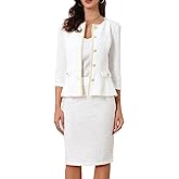 Allegra K Women's 2 Piece Tweed Skirt Set Suit Jacket Pencil Skirt Elegant Business Suits for Women 2025