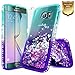 Galaxy S6 Edge Case, NageBee Glitter Liquid Bling Floating Waterfall Sparkle Diamond Phone Case for Samsung Galaxy S6 Edge with Screen Protector Full Coverage 3D Curve -Aqua & Purple