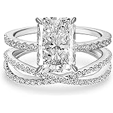 PAFIDDY 3.5CT Radiant Cut Engagement Ring Set for Women, S925 Silver X-Shaped Band 2-Piece Cubic Zirconia Bridal Wedding Ring Set