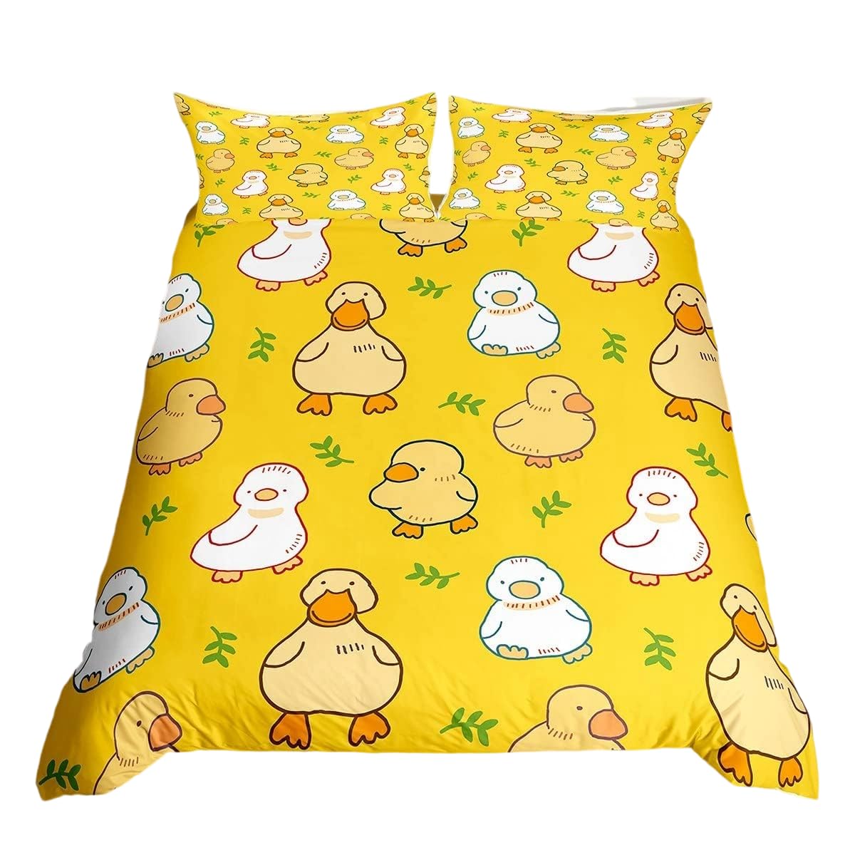 Homewish Cartoon Duck Duvet Cover for Kids Boys Girls,Lovely Yellow Duck Comforter Cover Set,Cute Hand Drawn Goose Bedding Sets King,Lovely Farmhouse Animal Quilt Comforter with 2 Pillowcase — image 1