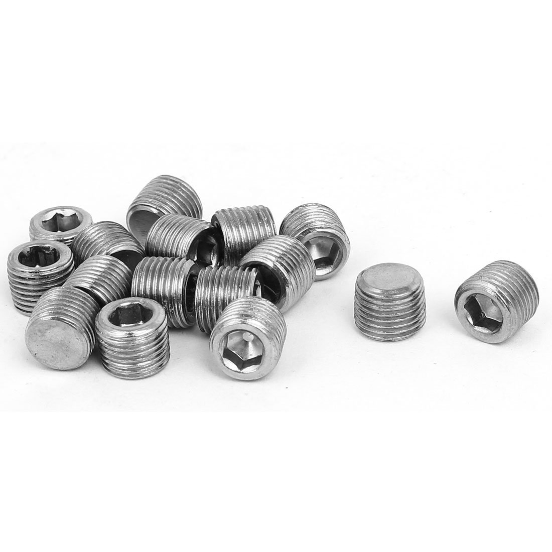 Sourcingmap 1/8-inch Metal Hex Socket Set Flat Point Grub Screws Silver Tone for Towel Rack Door Knob 16pcs